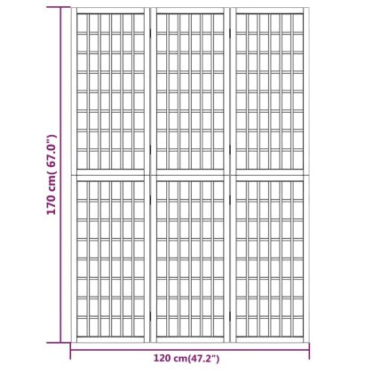 Параван за стая, 3 панела, в японски стил, 120x170 cм, бял