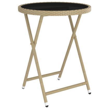 Градински комплект, 5 части, полиратан и закалено стъкло, бежов