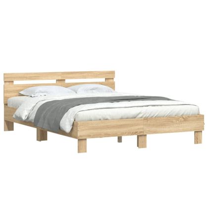 Рамка за легло с табла и LED, дъб сонома, 150x200 см