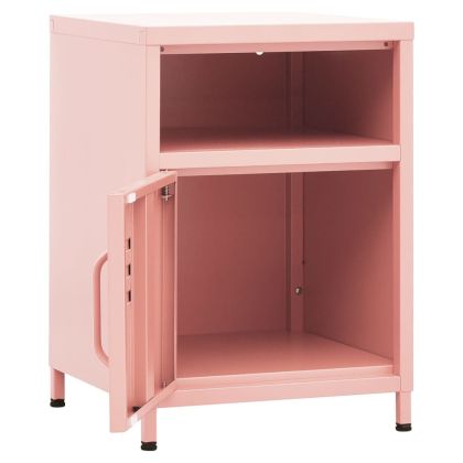 Нощни шкафчета, 2 бр, розови, 35х35х51 см, стомана