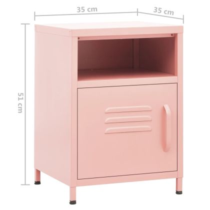 Нощни шкафчета, 2 бр, розови, 35х35х51 см, стомана