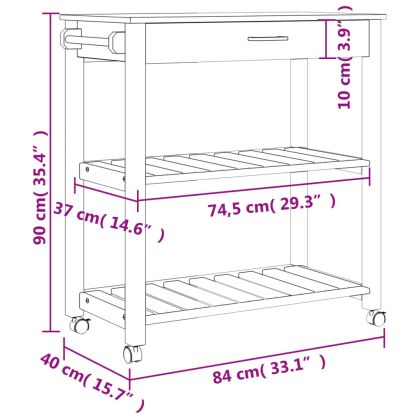 Кухненска количка "MONZA" 84x40x88,5 см борово дърво масив