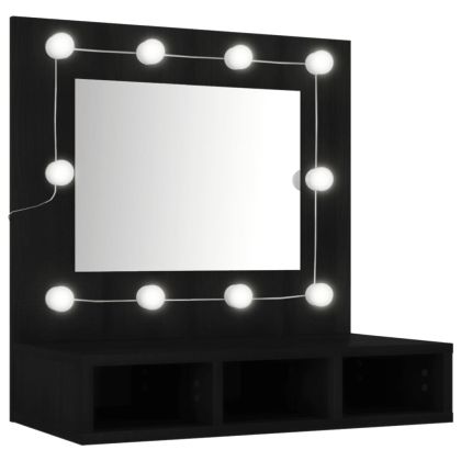Огледален шкаф с LED, черен, 60x31,5x62 см