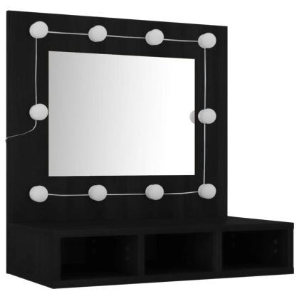 Огледален шкаф с LED, черен, 60x31,5x62 см