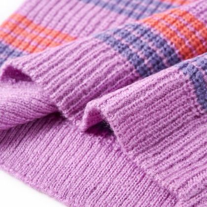 Детски пуловер на райе, плетен, лилаво и розово, 140