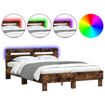 Рамка за легло с табла и LED, опушен дъб, 120x200 см