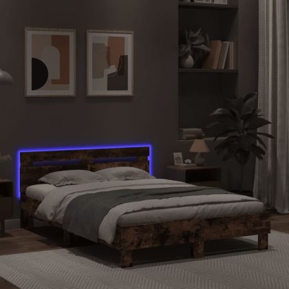 Рамка за легло с табла и LED, опушен дъб, 120x200 см