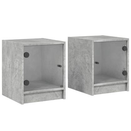 Нощни шкафчета със стъклени врати 2 бр бетонно сиво 35x37x42 см