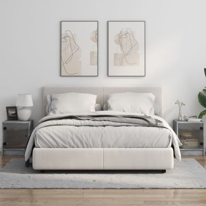 Нощни шкафчета със стъклени врати 2 бр бетонно сиво 35x37x42 см
