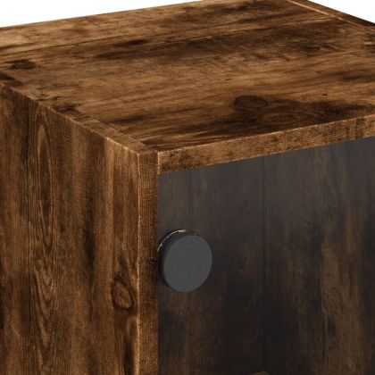 Нощни шкафчета със стъклени врати 2 бр опушен дъб 35x37x42 см