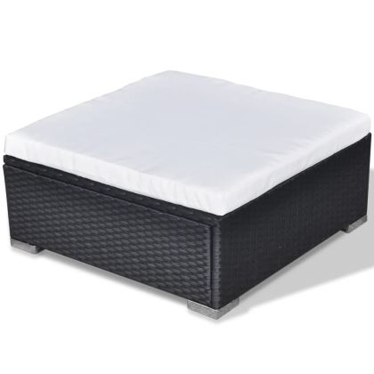 Градински комплект с възглавници, 6 части, черен полиратан