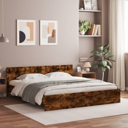Рамка за легло с табла и LED, опушен дъб, 200x200 см
