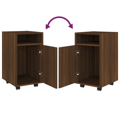 Нощно шкафче с колелца, кафяв дъб, 33x38x60 см, инженерно дърво