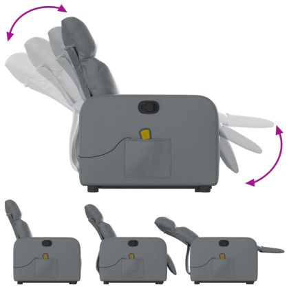 Изправящ масажен реклайнер стол, сива, изкуствена кожа