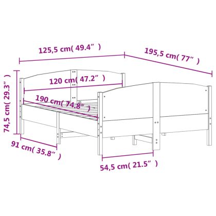Рамка за легло без матрак, восъчнокафяв, 120x190 см, бор масив