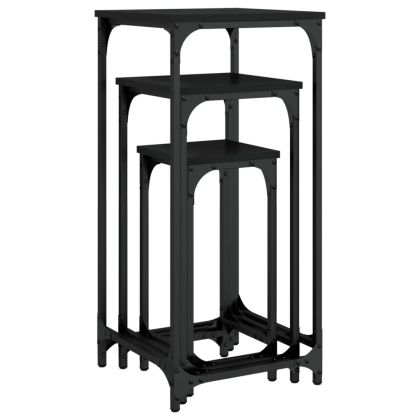 Стифиращи странични маси, 3 бр, черни, инженерно дърво