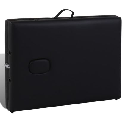 Черна сгъваема масажна кушетка 3 зони с дървена рамка