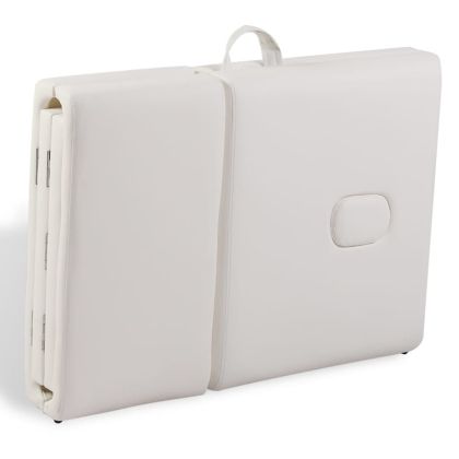 Кремавобяла сгъваема масажна кушетка 4 зони с дървена рамка