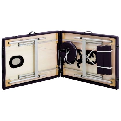 Сгъваема масажна кушетка, 2 зони, алуминий, лилава