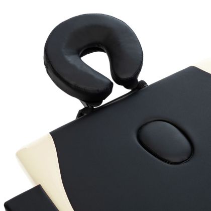 Сгъваема масажна кушетка, 2 зони, дърво, черно и бежово