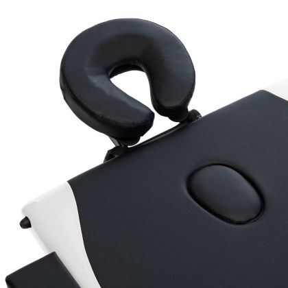 Сгъваема масажна кушетка, 3 зони, дърво, черно и бяло