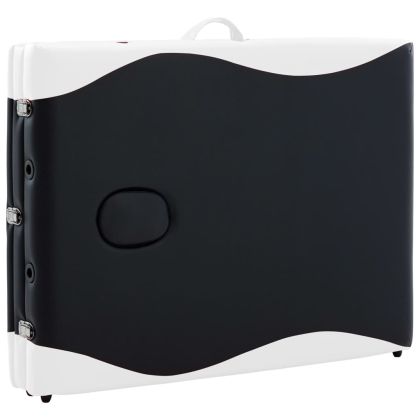 Сгъваема масажна кушетка, 3 зони, дърво, черно и бяло