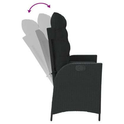 Накланяща се градинска пейка с възглавници черен полиратан