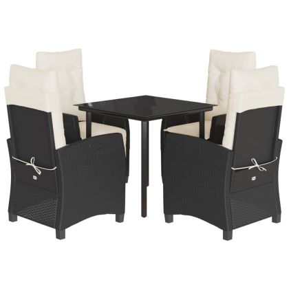 Градински трапезен комплект възглавници 5 части черен полиратан