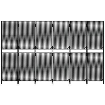 Параван за стая, 6 панела, черен, полиратан