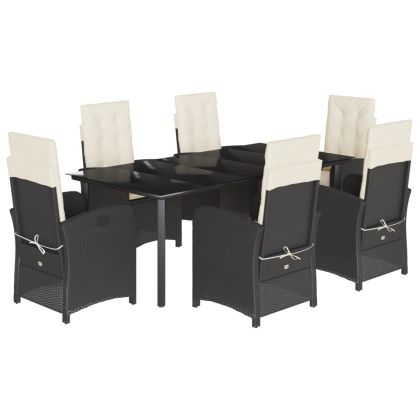 Градински трапезен комплект 7 части възглавници черен полиратан