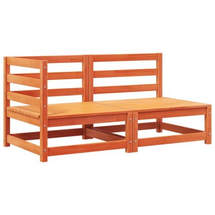 Градински диван с възглавници 2-местен, восъчнокафяв, бор масив