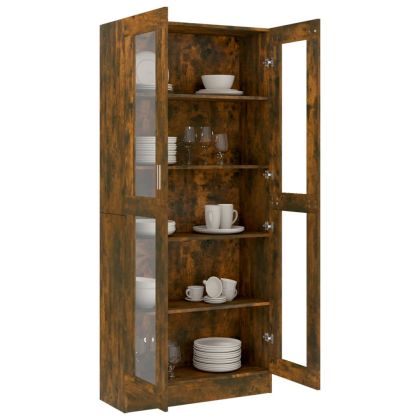 Шкаф витрина, опушен дъб, 82,5x30,5x185 см, инженерно дърво