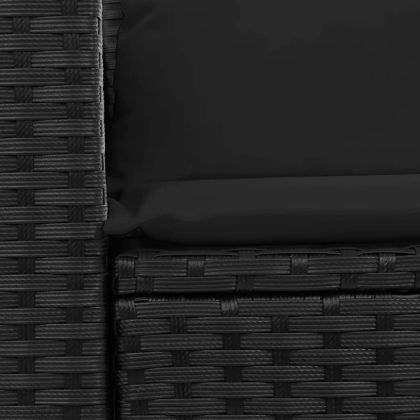 Градински диван с възглавници 2-местен черен полиратан