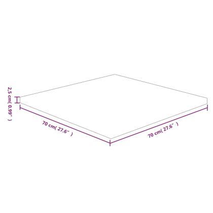 Квадратен плот за маса, 70x70x2,5 см, необработен дъб масив