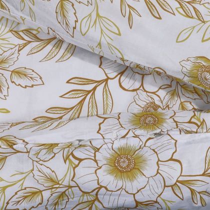 Комплект спално бельо, бяло и кафяво, 240x220 см, памук