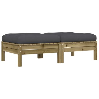 Градински табуретки с възглавници, 2 бр, импрегниран бор