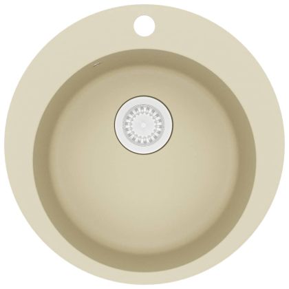Гранитна кухненска мивка с едно корито, кръгла, бежова