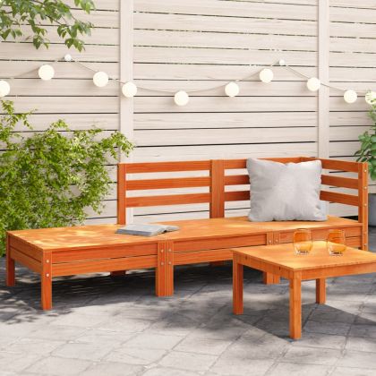 Градински диван, 3-местен, восъчнокафяв, бор масив