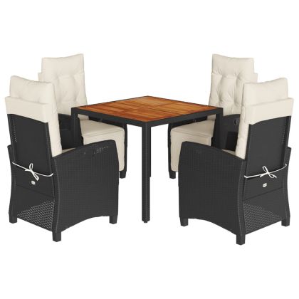 Градински трапезен комплект възглавници 5 части черен полиратан