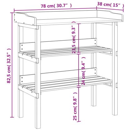 Маса за разсаждане с рафтове кафява 78x38x82,5 см масивна ела