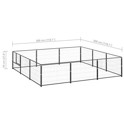 Клетка за кучета, черна, 9 м², стомана