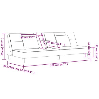2-местно разтегателно канапе с две възглавници, черно, кадифе