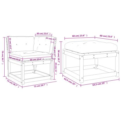 Градински комплект диван с възглавници, 3 части, бял, бор масив