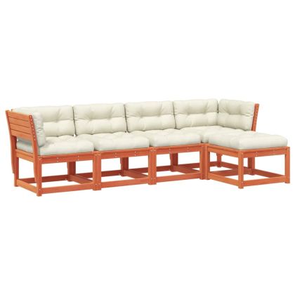 Градински комплект с възглавници, 5 части, восъчнокафяв