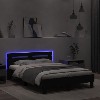Рамка за легло с табла и LED, черна, 120x190 см