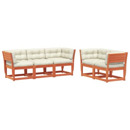 Градински комплект с възглавници, 5 части, восъчнокафяв