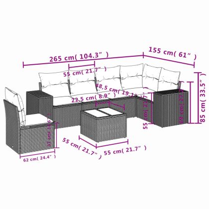 Градински комплект диван с възглавници 7 части черен полиратан