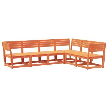 Градински комплект диван от 6 части, восъчнокафяв, бор масив