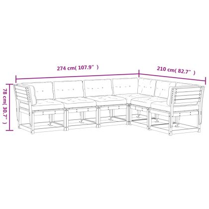 Градински комплект с възглавници, 6 части, восъчнокафяв