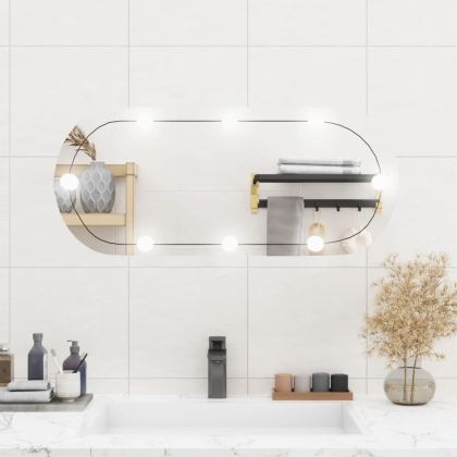 Стенно огледало с LED лампи 35x80 см стъкло овално